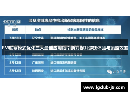 FM联赛模式优化三大最佳应用指南助力提升游戏体验与策略效率